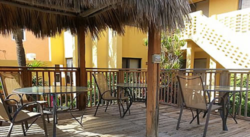 Thatched roof on the deck.